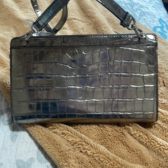 MICHAEL Michael Kors; Metallic Crocodile-Embossed Leather Convertible Handbag - Picture 4 of 17